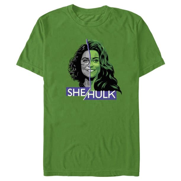 She-Hulk t-shirt / shop it <a href=    https://www.walmart.com/ip/Men-s-She-Hulk-Attorney-at-Law-Half-Lawyer-Half-Hero-Graphic-Tee-Kelly-Green-Medium/1041591668?fulfillmentIntent=Shipping>here</a>%22 class=