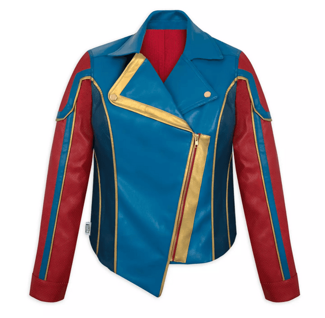 Ms. Marvel Leather Jacket / shop it <a href=https://www.shopdisney.com/ms.-marvel-simulated-leather-jacket-for-women-2140057753900MS.html?isProductSearch=0&plpPosition=5&guestFacing=Movies%2520%2526%2520Shows-Marvel-Ms%2520Marvel>here</a>%22 class=
