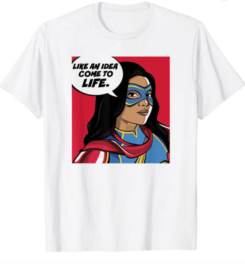 Ms. Marvel quote bubble t-shirt / shop it <a href=https://www.amazon.com/Marvel-Comic-Quote-Bubble-T-Shirt/dp/B09YVYHHH8?ref_=ast_sto_dp&th=1&psc=1>here</a>%22 class=