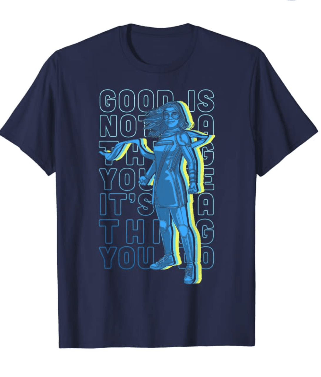 Ms. Marvel stack quote t-shirt / shop it <a href=https://www.amazon.com/Marvel-Good-Stack-Quote-T-Shirt/dp/B09YVX3H52?ref_=ast_sto_dp&th=1&psc=1>here</a>%22 class=
