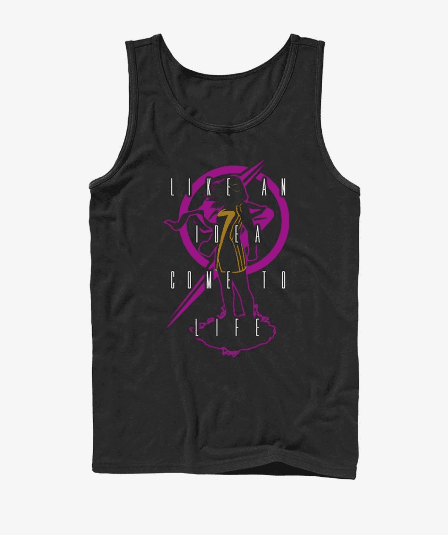 Ms. Marvel tank top / shop it <a href=https://www.amazon.com/Marvel-Thing-Drippy-Quote-T-Shirt/dp/B09YSVC5S7?ref_=ast_sto_dp&th=1&psc=1>here</a>%22 class=