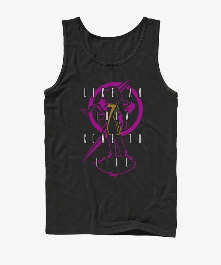 Ms. Marvel tank top / shop it <a href=https://www.amazon.com/Marvel-Thing-Drippy-Quote-T-Shirt/dp/B09YSVC5S7?ref_=ast_sto_dp&th=1&psc=1>here</a>%22 class=